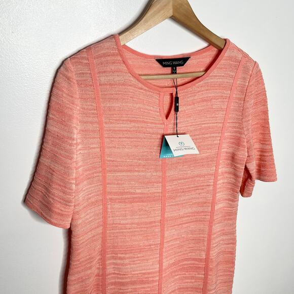 Ming Wang Womens Pue Sheath Dress Small Peach Melange Knit Keyhole Classic - Picture 3 of 12